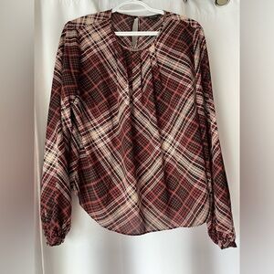 RW&CO. Red and Black long sleeve Plaid Blouse NWOT SIZE LARGE
